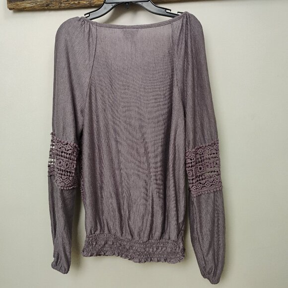Knox Rose Boho Lace Blouse Small – Dusty Mauve Crochet Inset Peasant Top Romanti - Picture 3 of 5